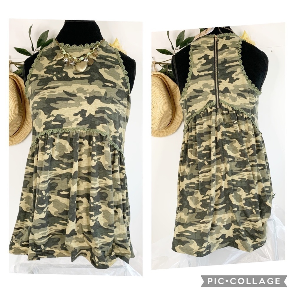 POL Olive Women’s Camouflage Sweet & Simple Babydoll Top
